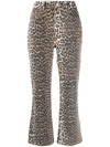 Ganni Print Denim Betzy Cropped Jeans Leopard In Brown