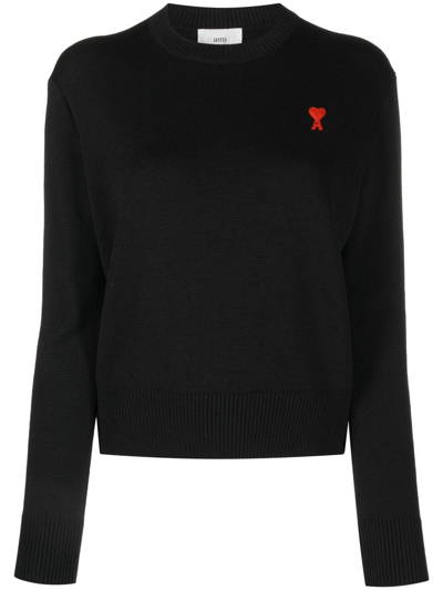 Ami Alexandre Mattiussi Ami De Coeur Logo-embroidered Jumper In Black