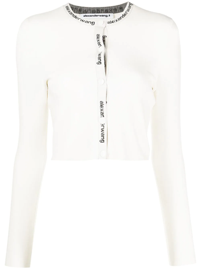 Alexander Wang Jacquard Logo Cardigan In Stretch Knit In Soft White