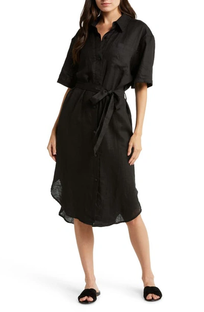 Sea Level Linen Cover-up Shirtdress In Black