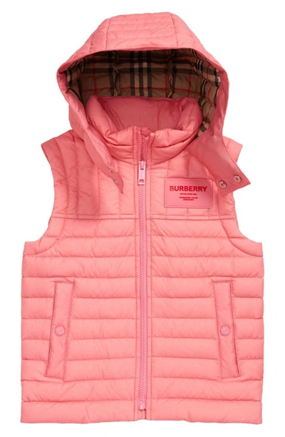 Burberry Kids' Hooded Puffer Vest W/ Check Lining In Pink