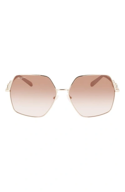 Ferragamo Gancini 61mm Gradient Rectangular Sunglasses In Gold Tortoise