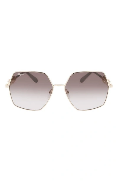 Ferragamo Gancini 61mm Gradient Rectangular Sunglasses In Gold/ Black