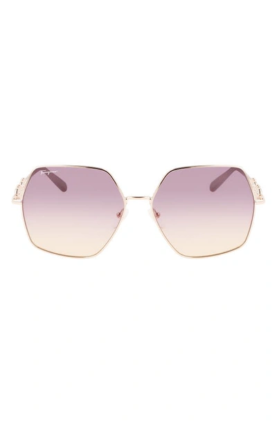 Ferragamo Gancini 61mm Gradient Rectangular Sunglasses In Rose Gold