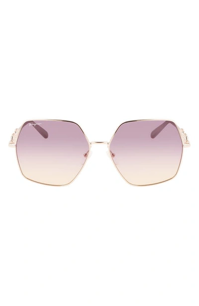 Ferragamo Gancini 61mm Gradient Rectangular Sunglasses In Rose Gold/ Bordeaux