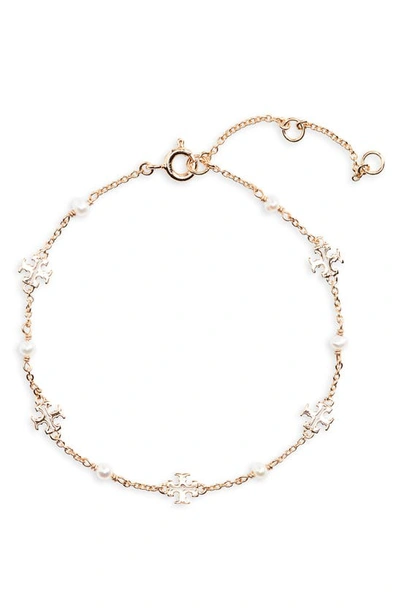 Tory Burch Kira Cultured Pearl Chain Bracelet In Tory Gold / Pearl