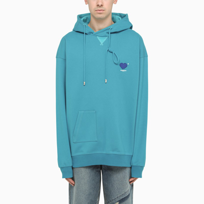 Ader Error Turquoise Twin Heart Hoodie In Blue