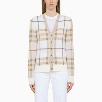 Burberry Ramana Check Wool-silk Cardigan In Soft Sand