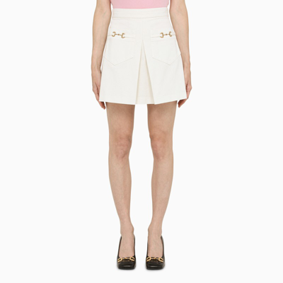 Gucci White Mini Skirt With Horsebit Detail