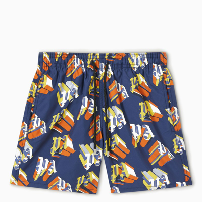 Palm Angels X Vilebrequin Blue 3d Logo Print Swim Shorts In Multi-colored
