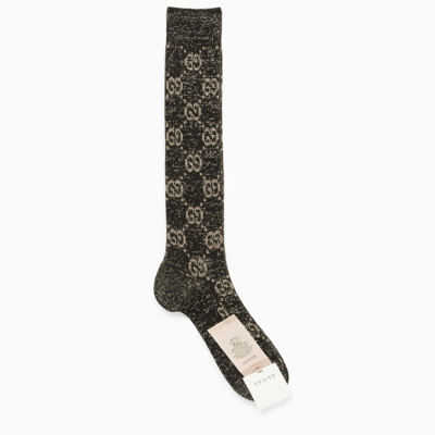 Gucci Black And Grey Lamé Socks With Gg Motif