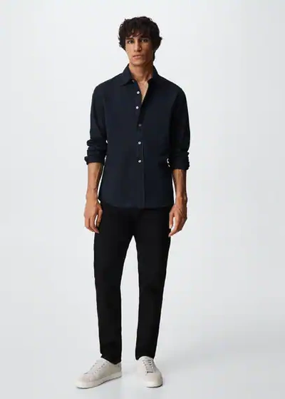 Mango Man Slim Fit Cotton Shirt Dark Navy In Dark Navy