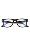 Tom Ford 55mm Square Blue Light Blocking Reading Glasses In Shiny Black/ Blue Block