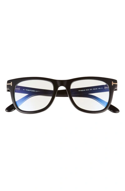 Tom Ford 55mm Square Blue Light Blocking Reading Glasses In Shiny Black/ Blue Block