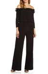 Adrianna Papell Plus Size Velvet Ruffled Off-the-shoulder Jumpsuit In Black