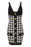 Balmain Houndstooth Motif Two-tone Dress With Golden Buttons In Black/white