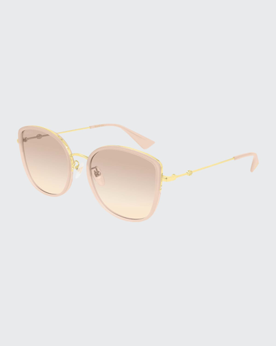 Gucci Square Metal Sunglasses In Nude