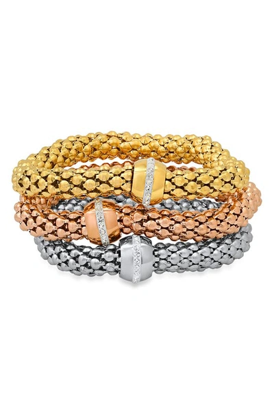 Hmy Jewelry Tri-tone Mesh Band Bracelets In Tri Tone