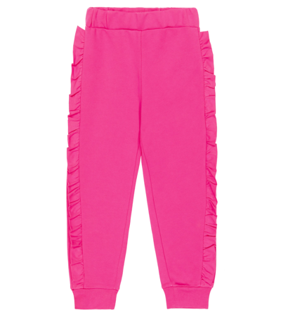 Balmain Kids' Ruffle-trimmed Jersey Sweatpants In 514bc-fucsia/bianco