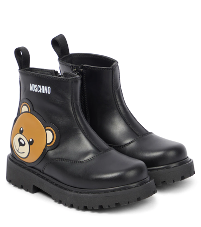 Moschino Kids' Leather Ankle Boots In Black