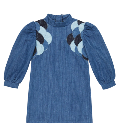 Chloé Kids' Scalloped Detail Denim Dress 8-14 Years In Blue