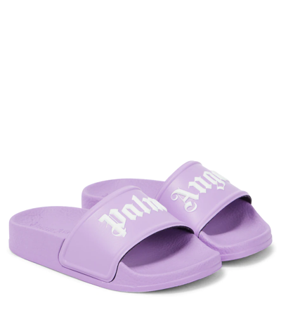 Palm Angels Kids' Logo Slides In Purple