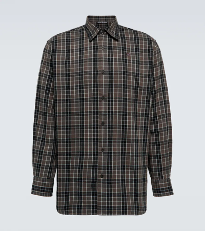 Acne Studios Checked Long Sleeve Flannel Button Up Shirt In Grey