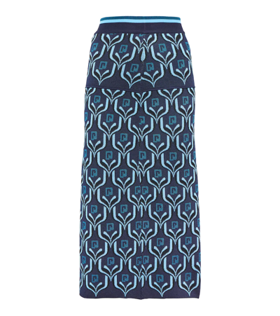 Paco Rabanne Button-front Monogram-knit Midi Skirt In Blue