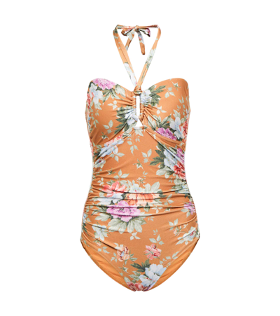 Zimmermann Pattie Wide Link One Piece Swimsuit In Orange,multi