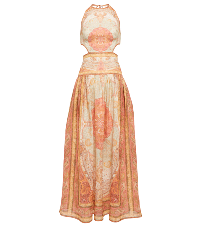 Zimmermann Anneke Cutout Paisley-print Linen Maxi Dress In Orange