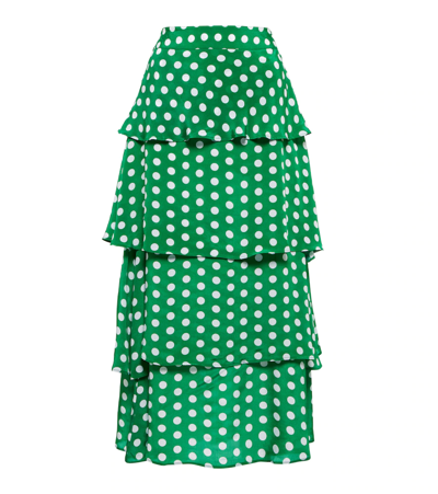 Alexandra Miro Frieda Tiered Polka-dot Chiffon Skirt In Emerald White Polka Dot