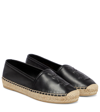 Saint Laurent Logo Leather Espadrilles Flat Shoes Black In Animal Print