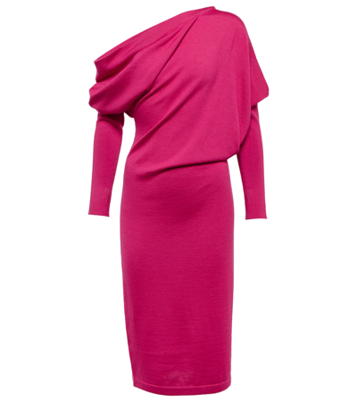 Tom Ford One-shoulder Cashmere And Silk-blend Midi Dress In Pink