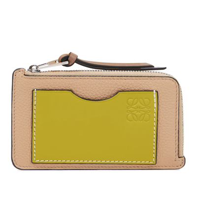 Loewe Repeat Textured And Smooth Leather Cardholder In Nude/citronelle