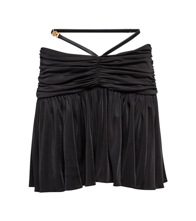 Versace Draped Pleated Viscose Mini Skirt In Black