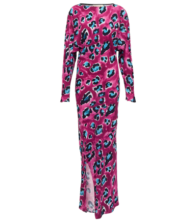 Marni Leopard Print Long-sleeve Maxi Dress In Violet