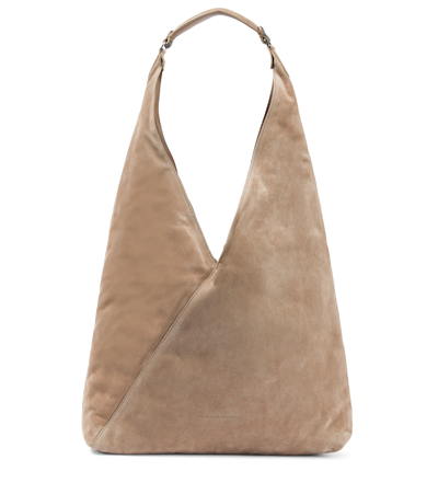 Brunello Cucinelli Suede Shoulder Bag In Ice