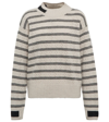 MONCLER STRIPED POINTELLE-KNIT WOOL SWEATER