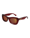 Bottega Veneta Rectangular Acetate Cat-eye Sunglasses In 618 Red