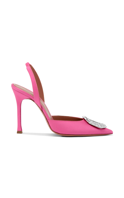 Amina Muaddi Camelia Crystal-embellished Satin Slingback Pumps In Pink