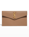 Saint Laurent Uptown Medium Ysl Monogram Grain De Poudre Pouch Bag In Taupe