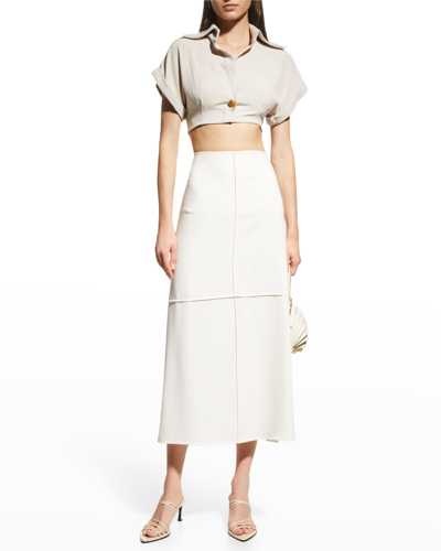 Aaizél Grid Pintuck Midi Skirt In Cream