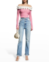 AAIZÉL OFF-THE-SHOULDER PLEATED CROPPED SWEATER