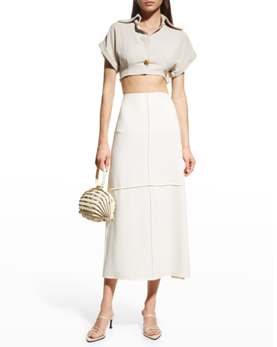 Aaizél Cropped Button-front Collared Top In Oyster Matte