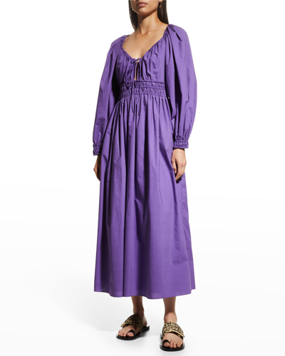 Rebecca Taylor Poplin Smocked-waist Maxi Dress In Fox Glove