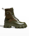 PRADA MEN'S RE-NYLON & LEATHER ZIP POCKET COMBAT BOOTS