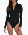 La Blanca Island Goddess Shirred Rashguard Paddlesuit In Black