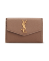 Saint Laurent Ysl Flap Top Leather Envelope Wallet In Taupe