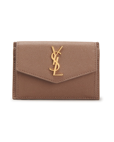 Saint Laurent Ysl Flap Top Leather Envelope Wallet In Taupe