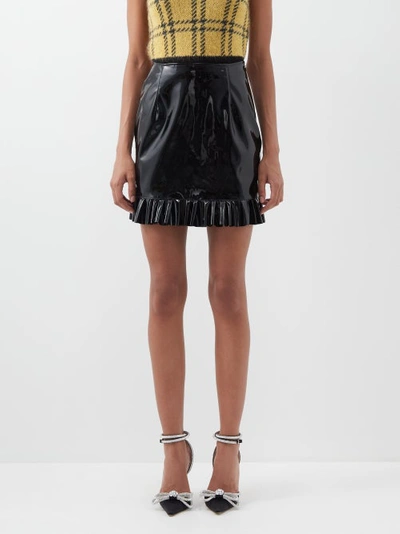 Alessandra Rich Ruffle Hem Leather Skirt In Black